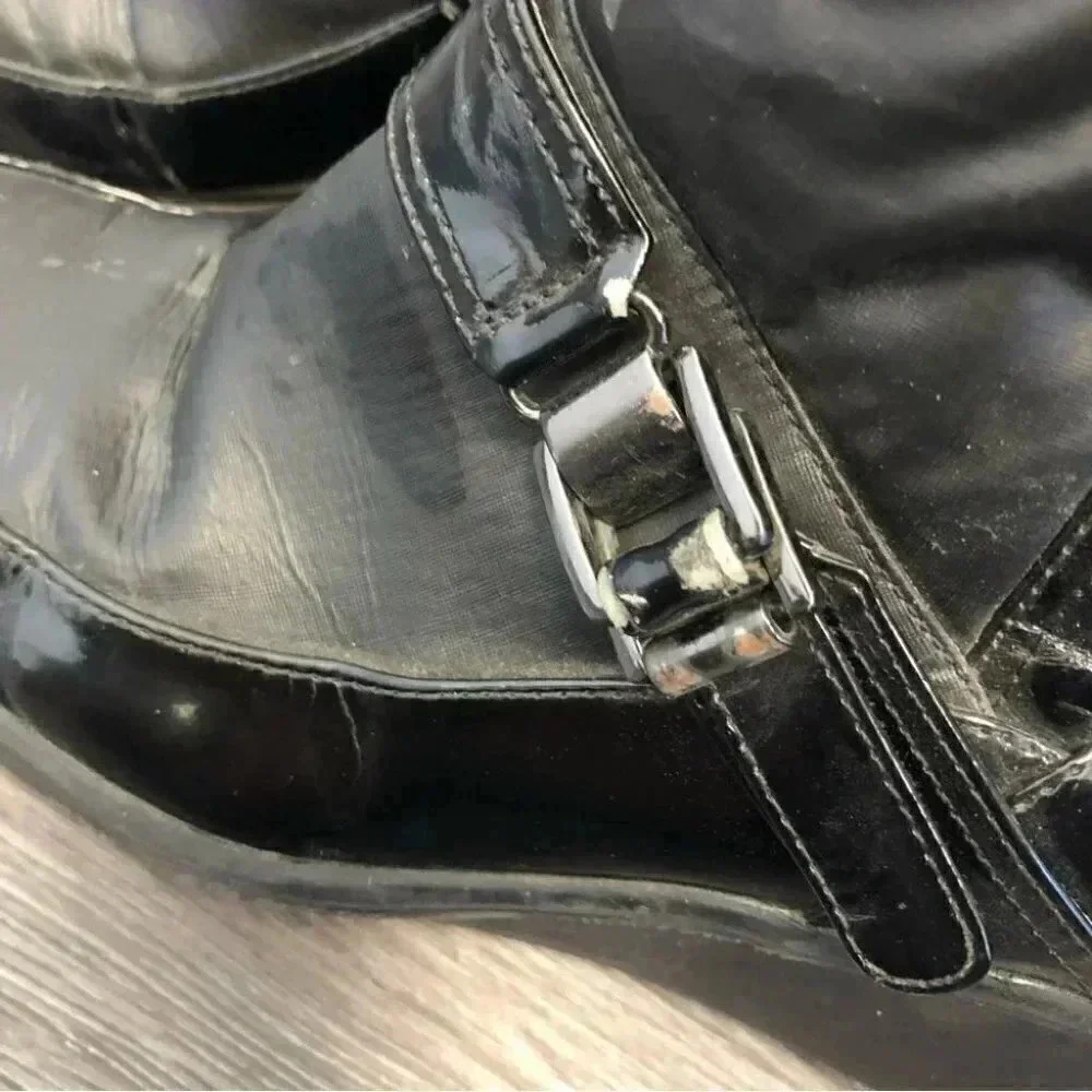 Anne Klein Sport Wedge Heel Snow Boots Black Vegan Patent Leather: 8M